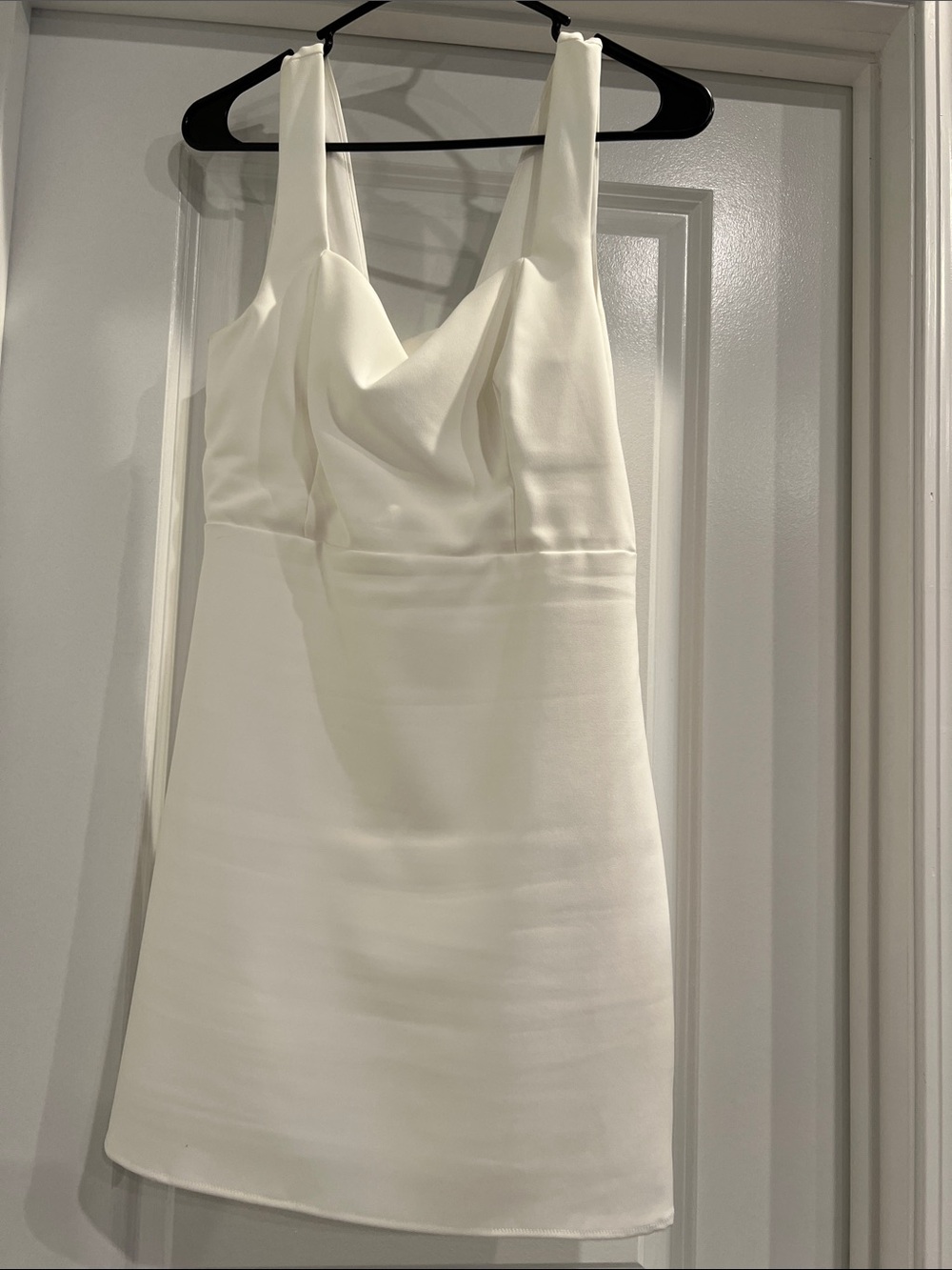 Lulu's White Mini Dress with Wide Straps and bow in the back